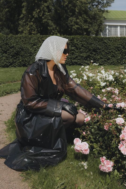 Тренч двубортный прозрачный, графит