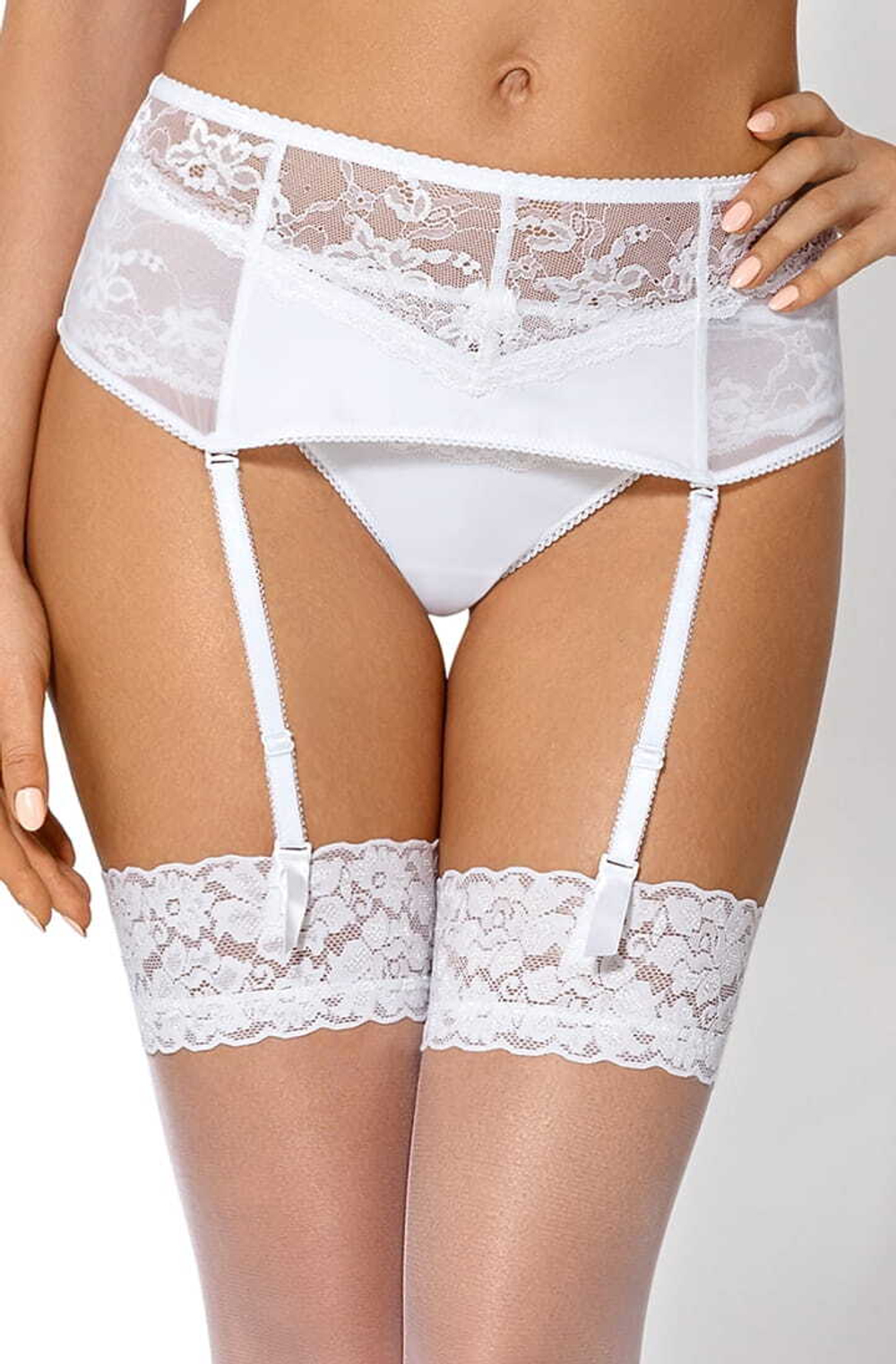Пояс для чулок Sandra из кружева и мягкой сетки (Размер: M) (Цвет: белый)