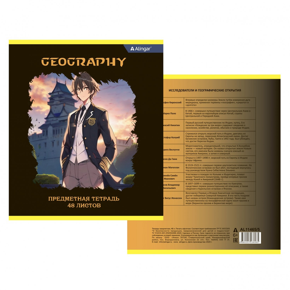 Комплект предметных тетрадей А5 48л., 10 предметов, со справ матер, скрепка, мелов. картон (стандарт), блок офсет, Alingar "Anime style"