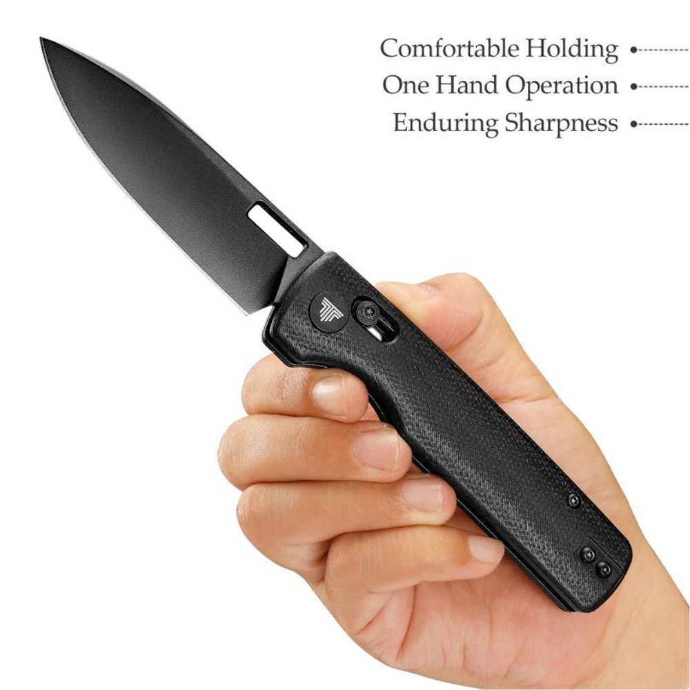 Складной туристический нож TRIVISA Sabretooth-BM клинок 14C28N рукоять микарта (черный-черный)