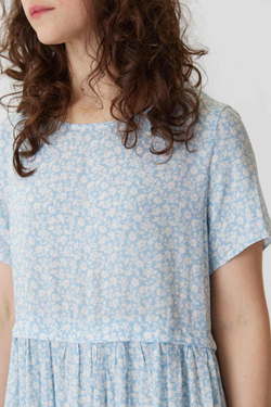Платье с кулиской с коротким рукавом из голубой вискозы