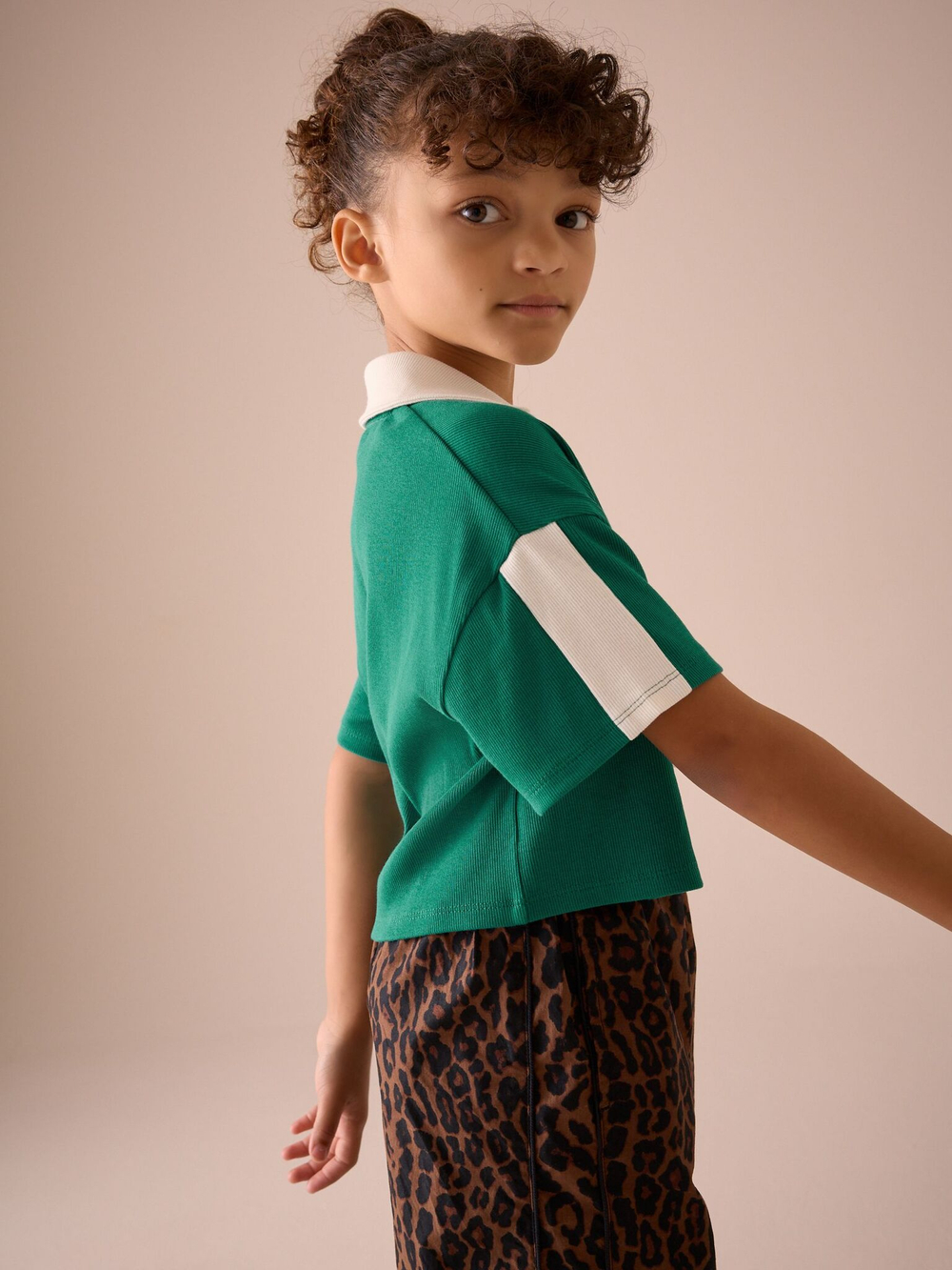 Футболка укороченная с воротником для девочки Next E44-407, Зеленый