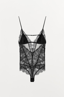 ZARA КОМБИНИРОВАННОЕ КРУЖЕВНОЕ БОДИ, ЧЕРНЫЙ