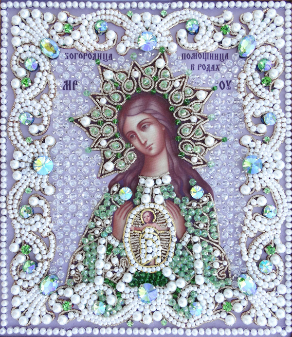 ЖС-16-СЗ Набор для вышивания хрустальными камнями Богородица Помощница в родах (зеленый)