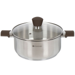Кастрюля нерж, 3.7 л, с крыш, крышка стекло, Daniks, Savory, SD-A95-22, серебр, индукц