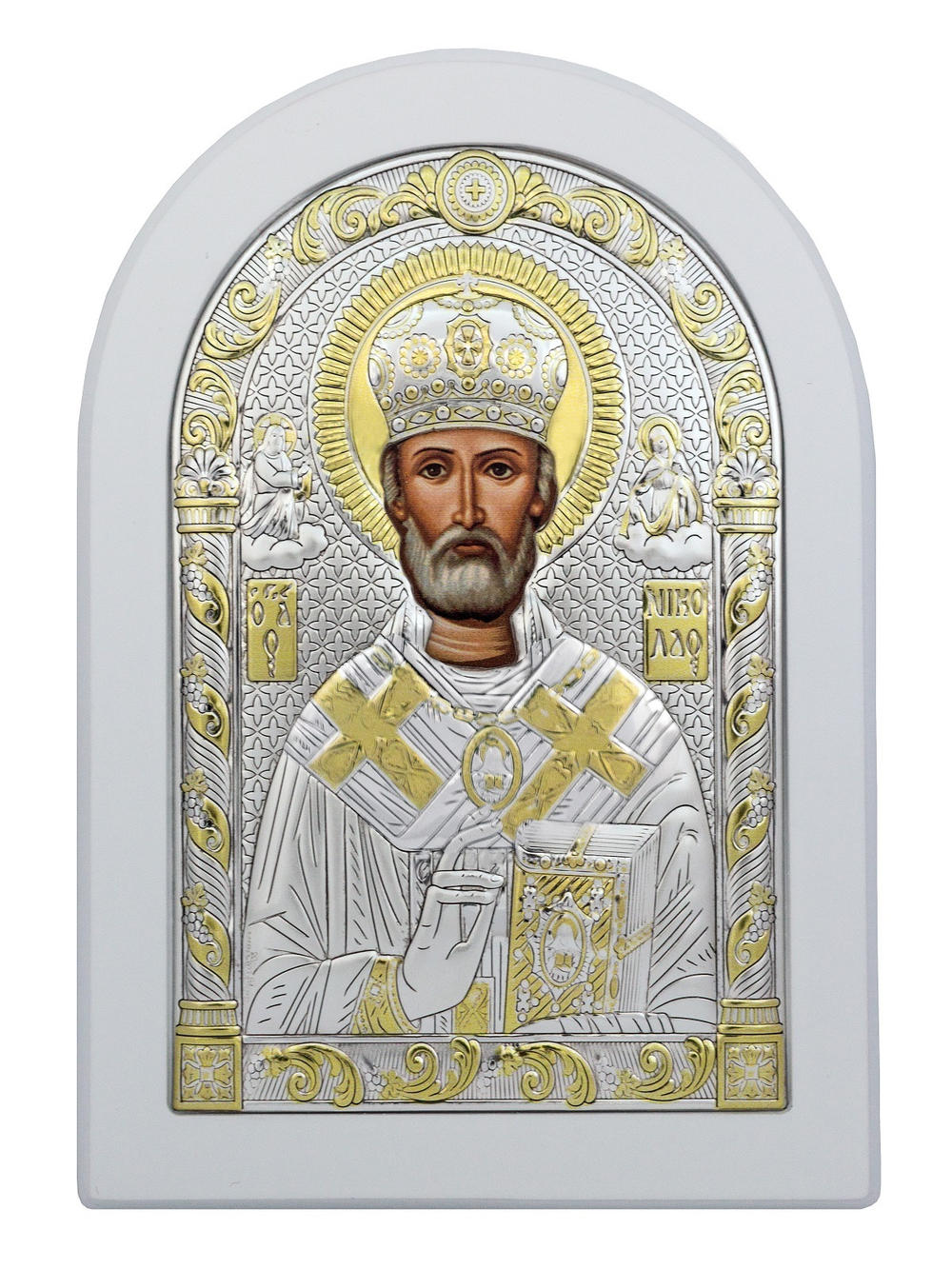 Николай Чудотворец, икона арочная, белое дерево 175х225