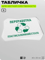 Табличка для сортировки отходов "Переработка пластик алюминий стекло", для контейнеров, пунктов раздельного сбора, организаций и дворовых территорий, 40х30 см, Silver Plane x Айдентика Технолоджи