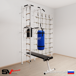 Шведская стенка Sv Sport усиленная 68510 (Турник стандарт/Брусья/Скамья/Канат/Лестница/Цепь/Мешок 15кг/Канатный лаз)