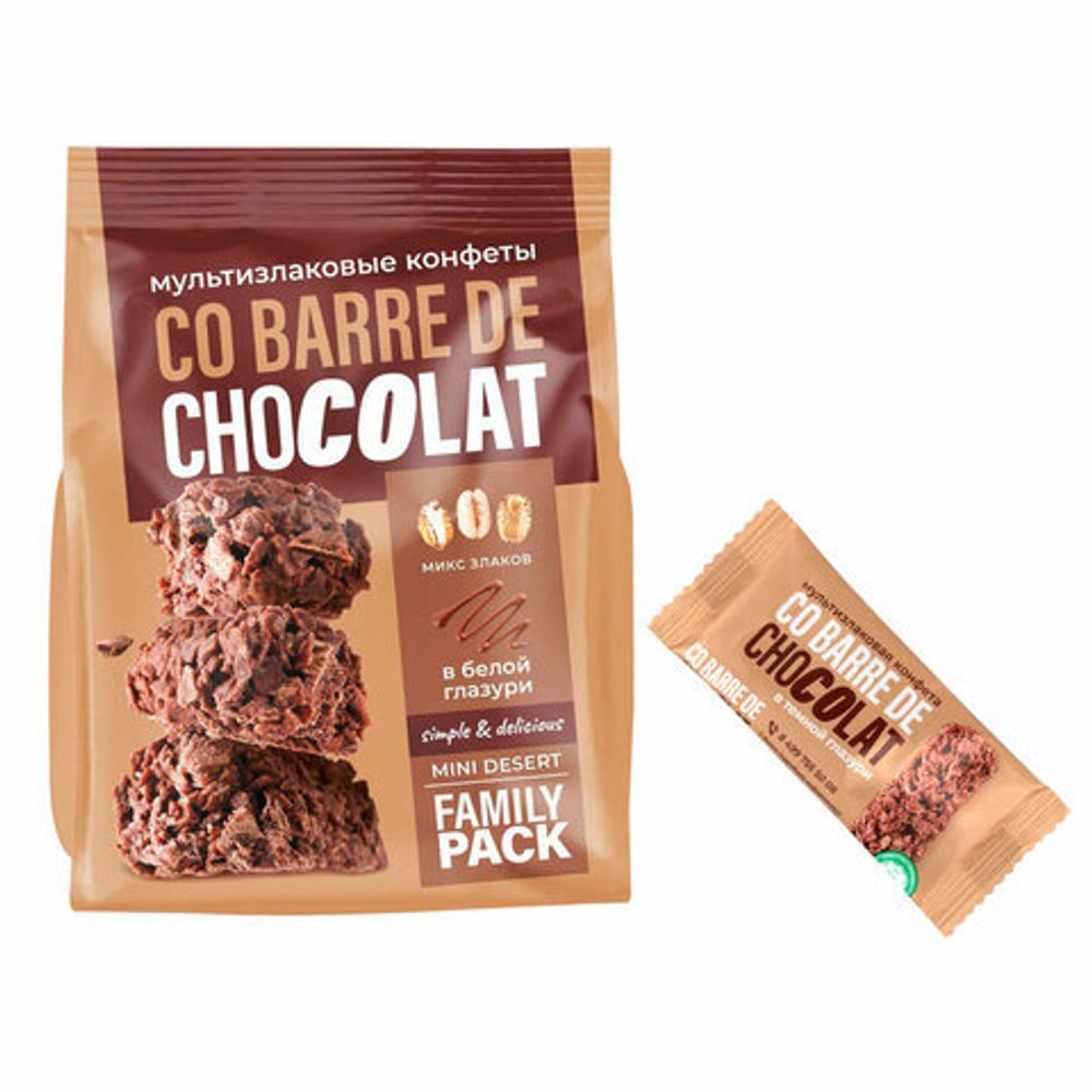 Конфеты мультизлаковые CO BARRE DE CHOCOLAT с темной глазурью, 135 г, УТ-00032333