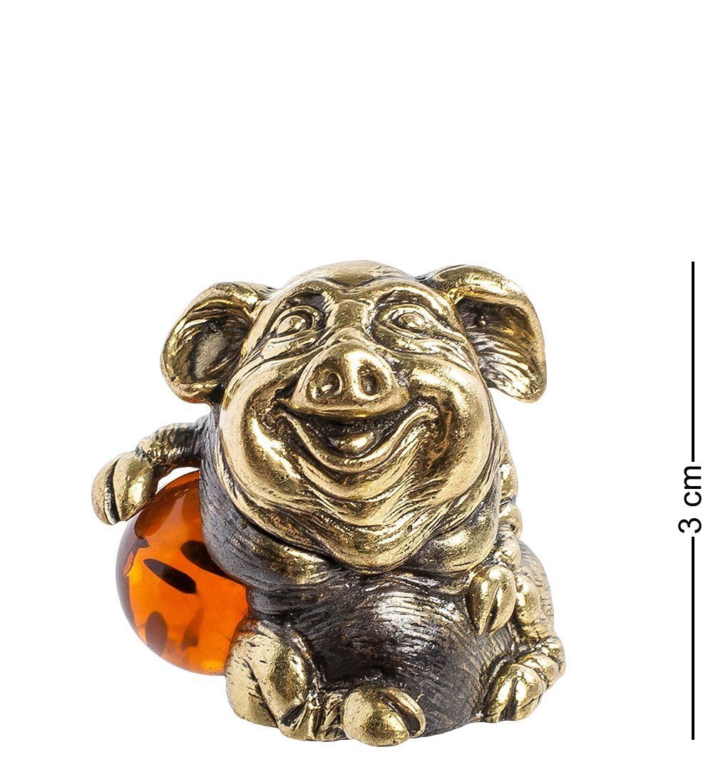 Народные промыслы AM-1338 Фигурка «Поросенок с шариком» (латунь, янтарь)