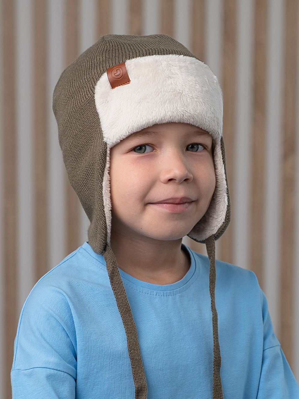 Шапка весенняя/осенняя вязаная (Серый хакки) ТОКИ велюр