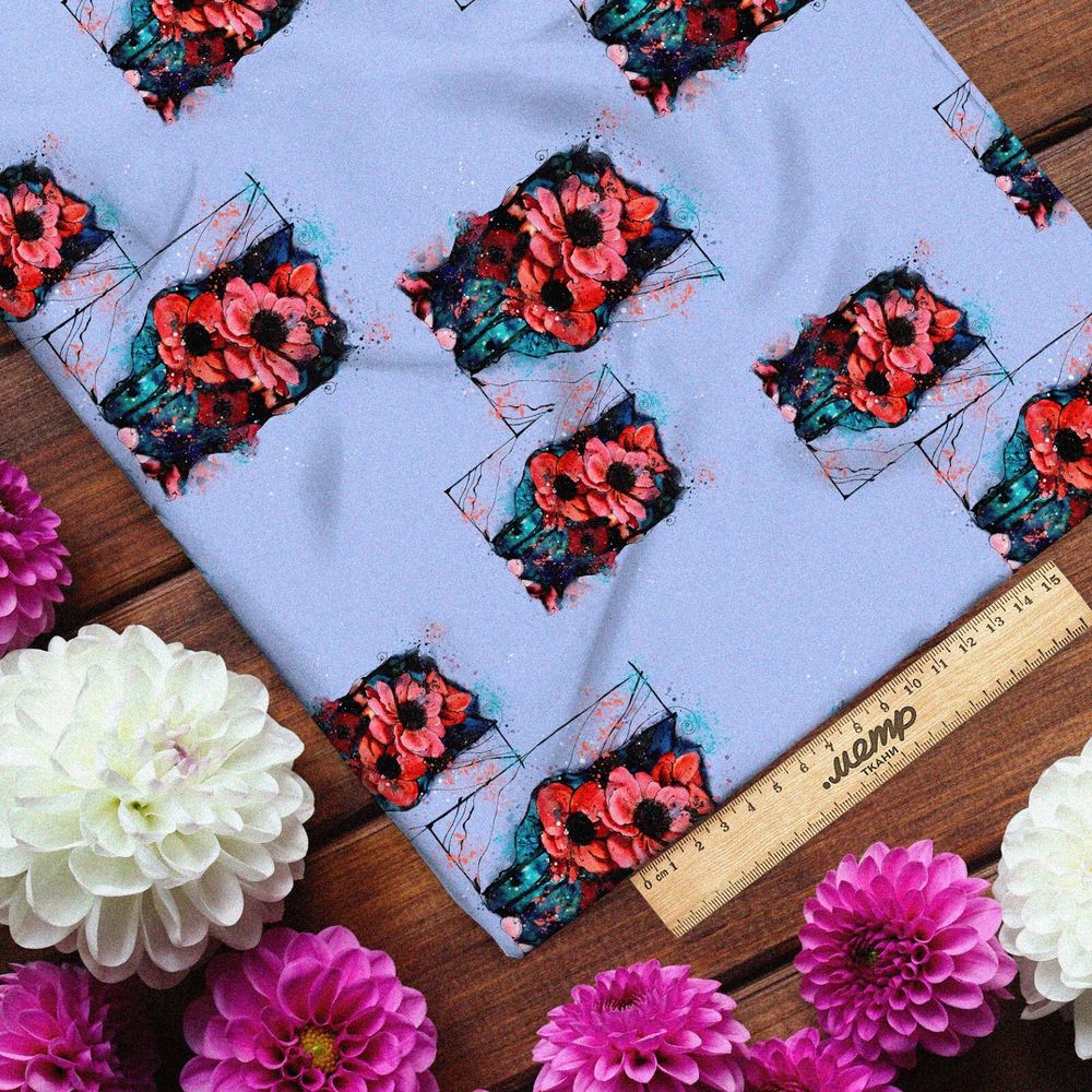 Ткань барби красно-оранжевые цветы яркие