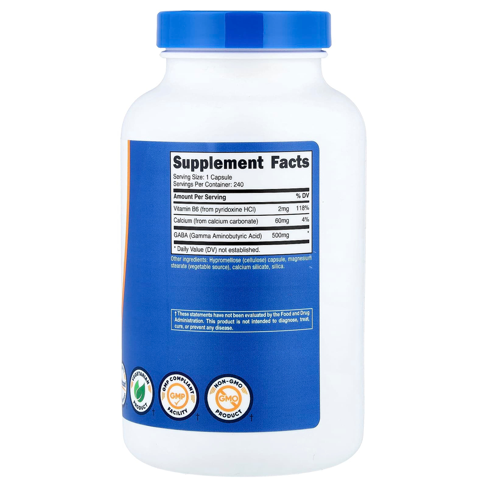 Nutricost, GABA с витамином B6, 240 капсул