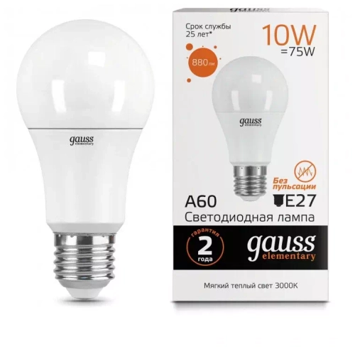 Лампа Gauss LED Elementary A60 10W E27 880 lm 3000K 23210