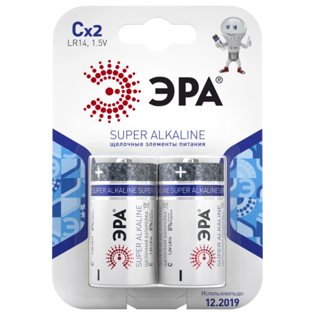 Батарейки ЭРА LR14-2BL SUPER Alkaline | Батарейки Щелочные (Алкалиновые)