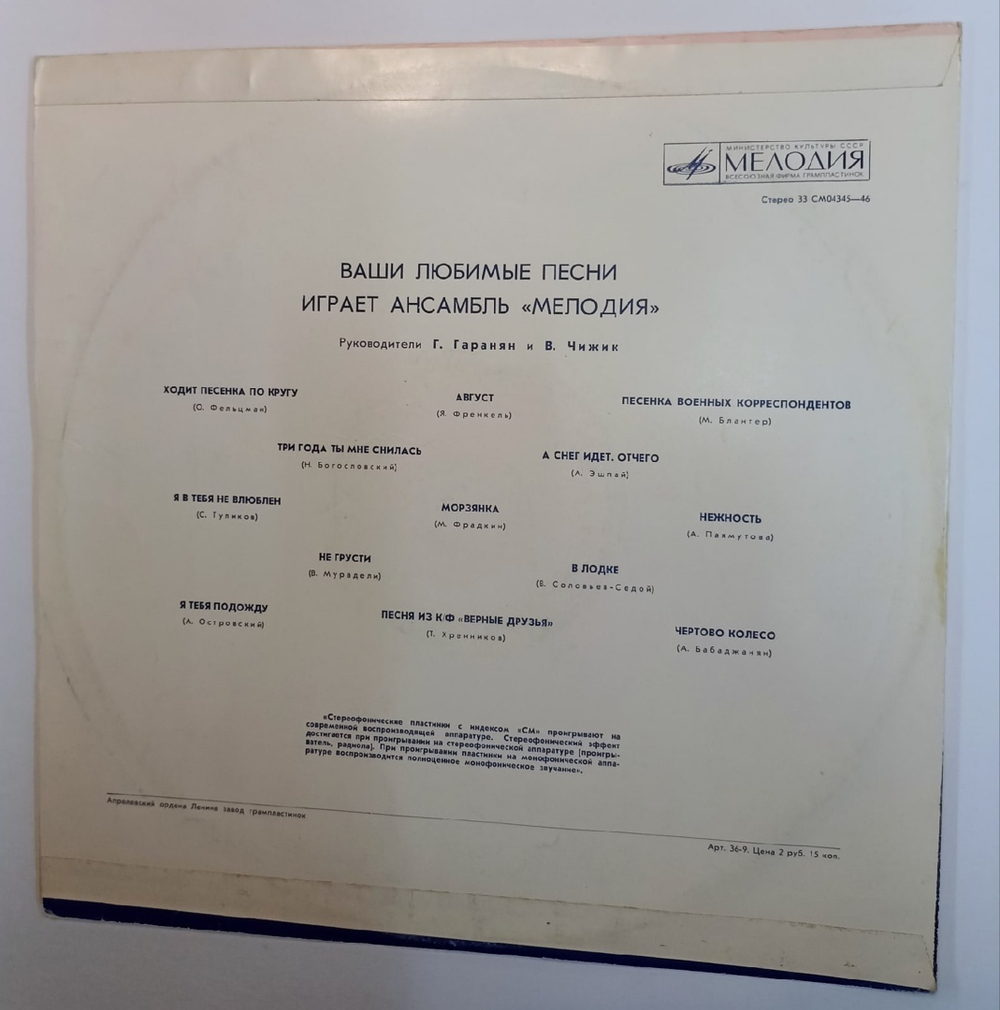Мелодия Ваши Любимые Песни Играет Ансамбль "Мелодия" (USSR 1973)