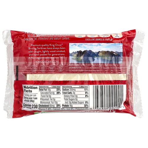 King Oscar, сардины дикого улова в нерафинированном оливковом масле высшего качества, для двух слоев, 106 г (3,75 унции)