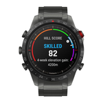 Спортивные часы Garmin MARQ Athlete (Gen 2) Performance Edition, гибридный блочный браслет, силиконовый ремешок цвета «красная плазма» Безель и корпус из титана с DLC-покрытием, AMOLED-дисплей с куполообразным сапфировым стеклом. Блочный браслет из титана