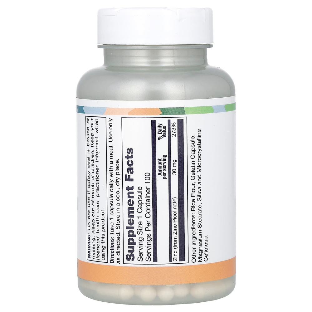LifeTime Vitamins, пиколинат цинка, 30 мг, 100 капсул