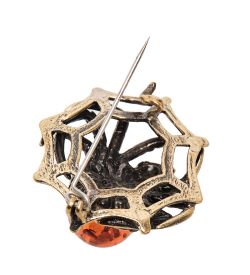 AM- 936 Брошь «Паук на паутине» (латунь, янтарь)