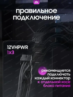 Кастомный удлинитель кабеля видеокарты, GPU, 12VHPWR (1x3), черный