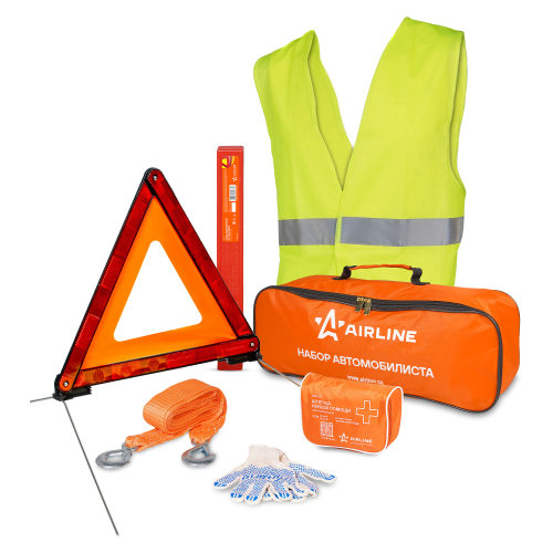 Набор автомобилиста Экстра (знак. аптечка. перчатки, жилет, трос 3,5 т) Airline
