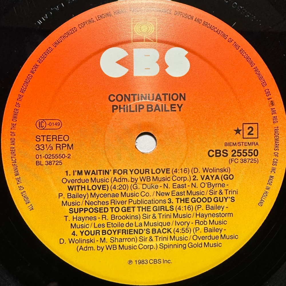 Philip Bailey - Continuation (Голландия 1983г.)