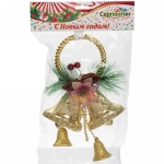 Украшение подвесное «Колокольчик с хвойной веточкой» 15*30 см, золото