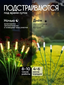 Фонарики на солнечных батареях садовые. Садовые светильники на солнечных батареях, камыши 2 штуки