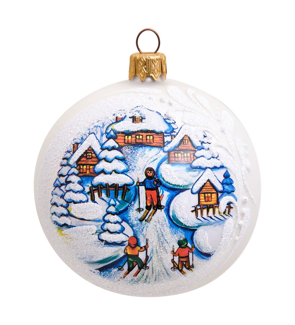 НФШ-1045/3 Ел. украшение Шар «Дети на горке» белый 85 мм