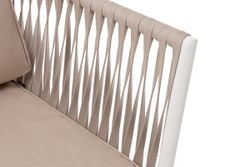 "Касабланка" диван 2-местный плетеный из роупа, каркас алюминий белый муар, роуп бежевый 20мм, ткань бежевая 035