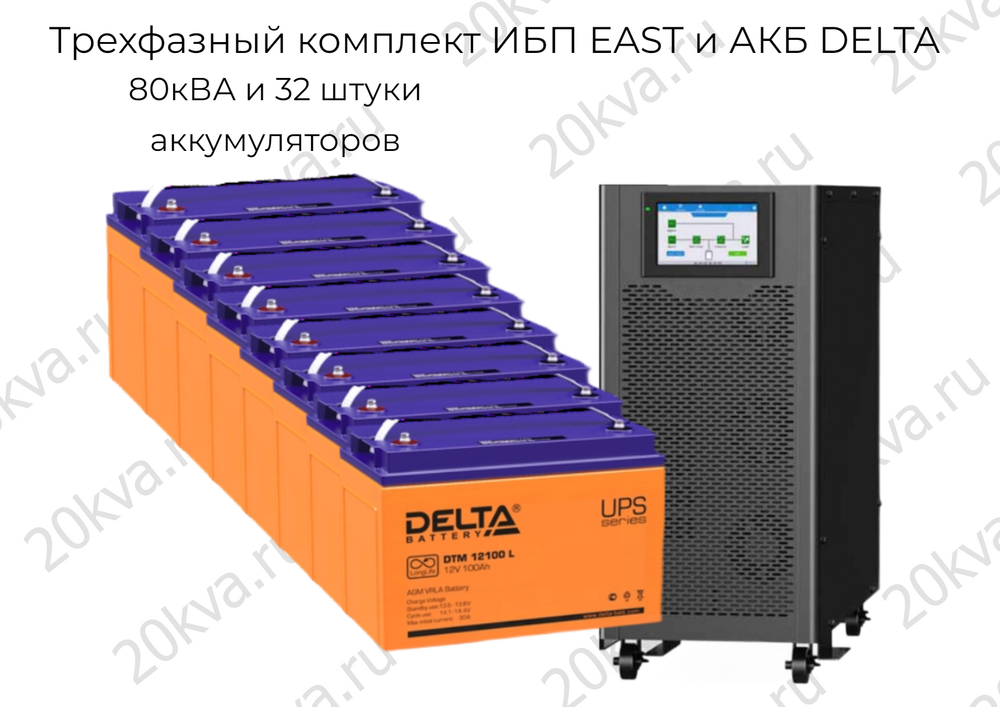 Трехфазный комплект ИБП EAST и АКБ DELTA | 80 кВА на 15 мин