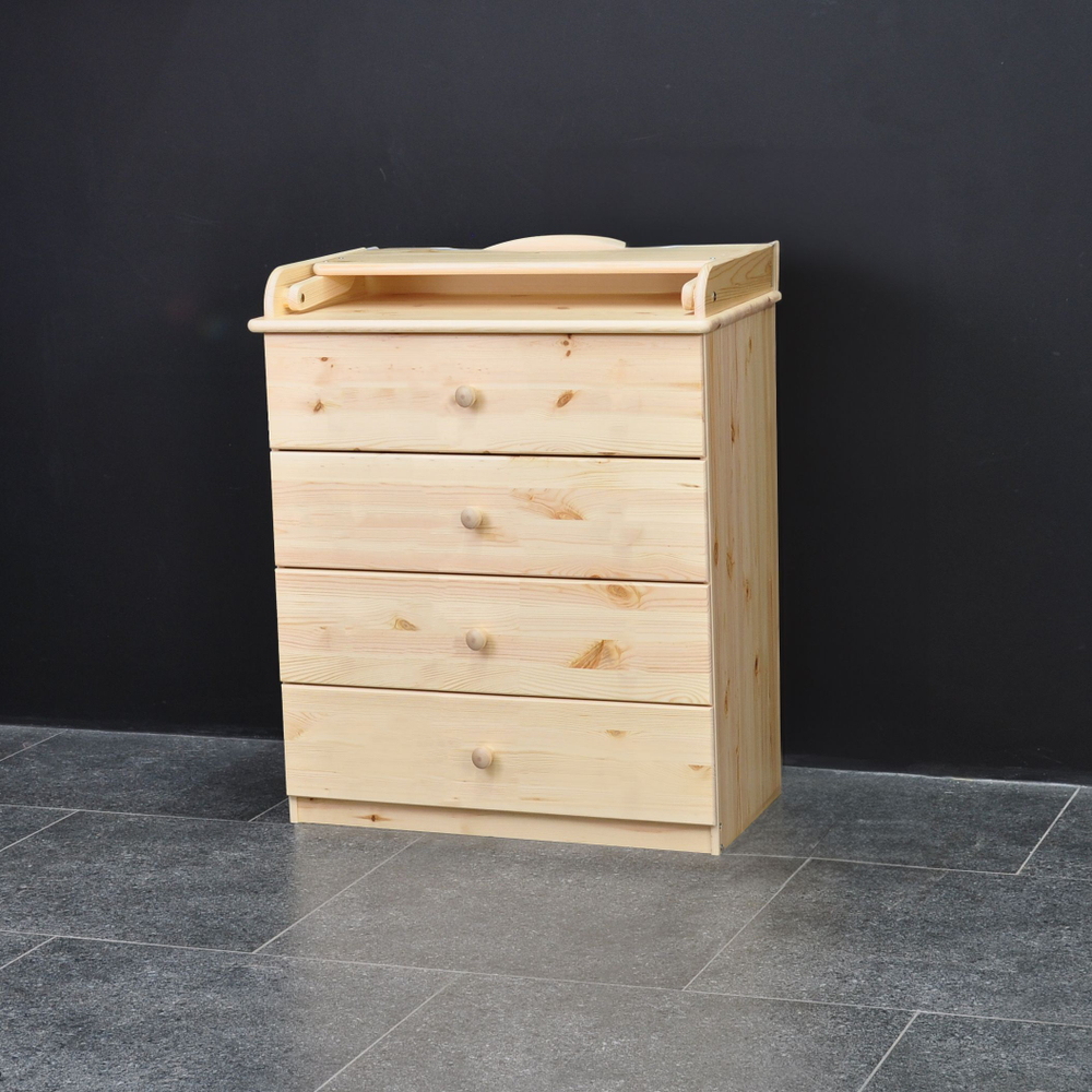 Пеленальный комод деревянный Алиса с откидным столиком, 60х44х88 см, детский комод с 4 ящиками для хранения вещей из массива сосны, в лаке