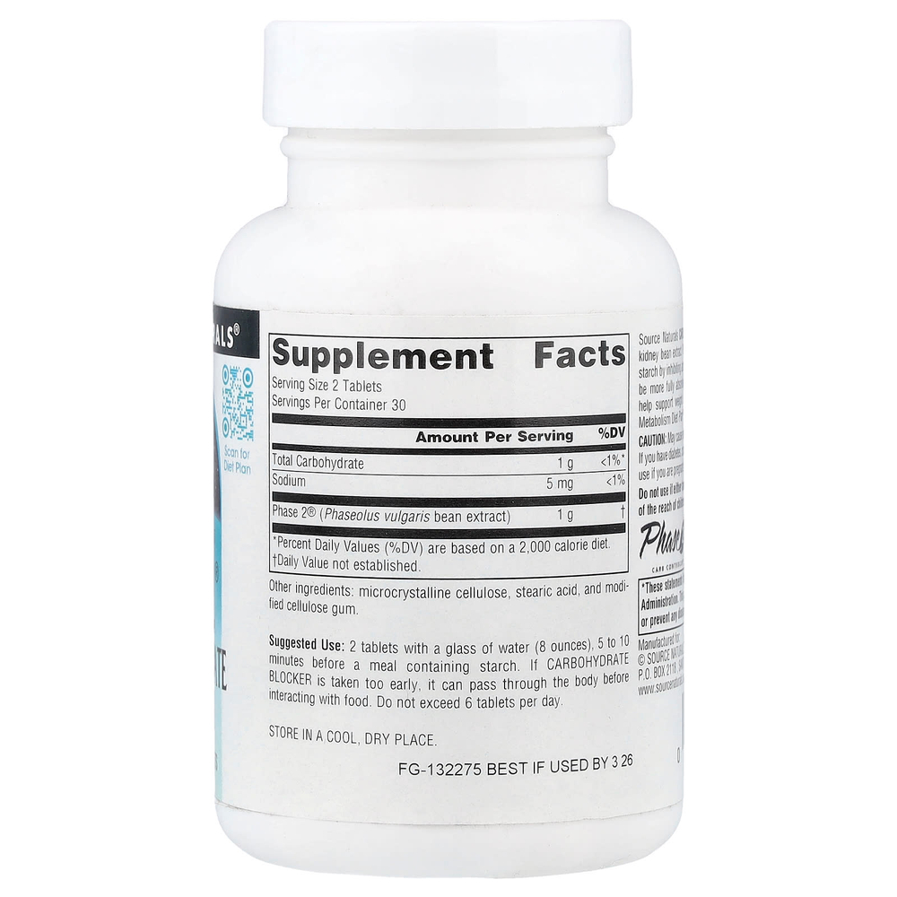 Source Naturals, Phase 2®, блокатор углеводов, 500 мг, 60 таблеток