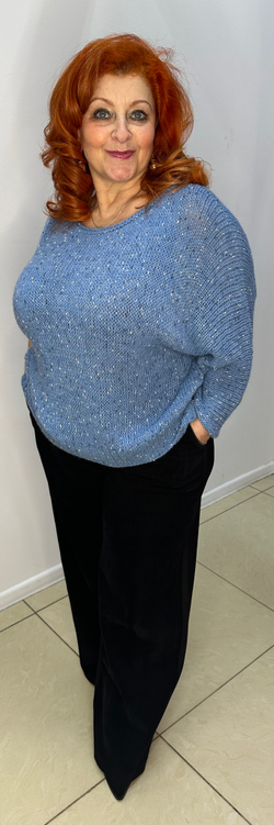 Итальянский синий меланжевый блузон-джемпер