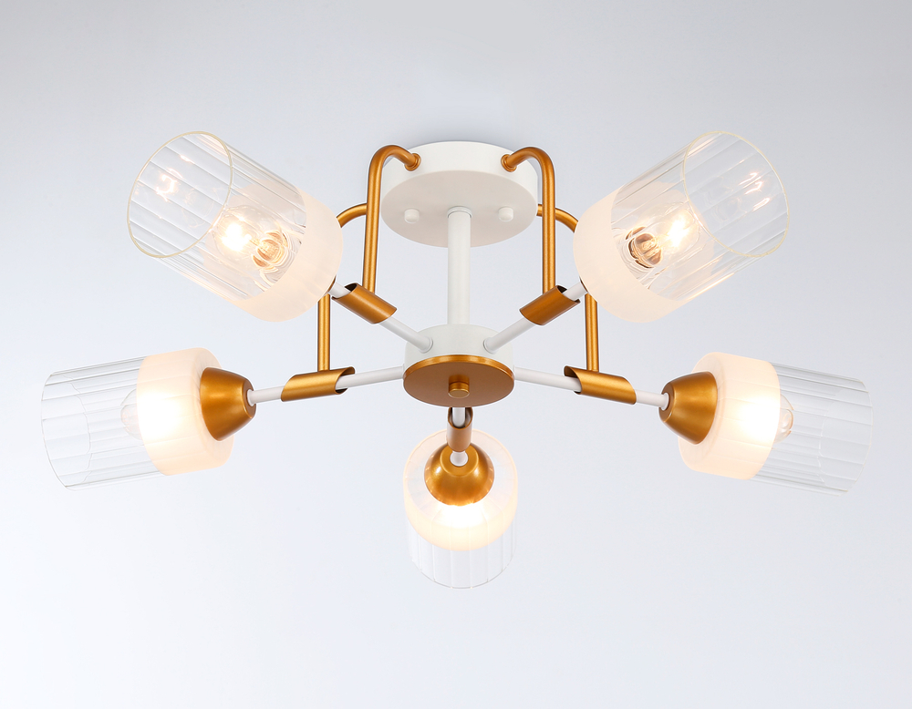 Светильник подвесной TR303323/5 WH/GD/CL/FR белый/золото/прозрачный/белый матовый E27*5 max 60W D620*200
