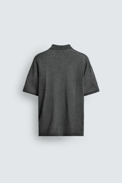 ZARA ТРИКОТАЖНОЕ ПОЛО RELAXED FIT, СЕРЫЙ МЕЛАНЖ