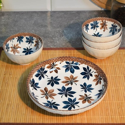 Набор подарочный 5 предметов (тарелка 20,5см 1шт, пиала 330мл 4шт), 8989