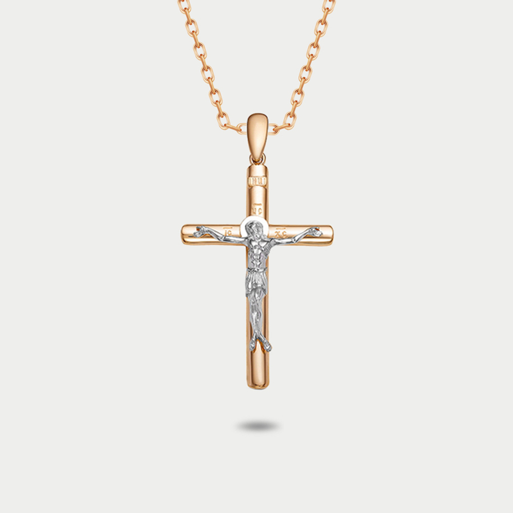 Крест женский православный из комбинированного золота 585 пробы без вставок (арт. 080657)