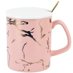 Кружка с крышкой и ложкой "Розовый  " (розовая) v=380 мл (подарочная упаковка)