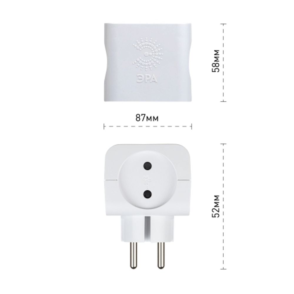 Разветвитель электрический ЭРА SP-4-W на 4 розетки без заземления 16А белый