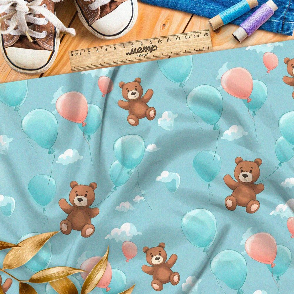 Ткань премиум интерлок летящие медведи