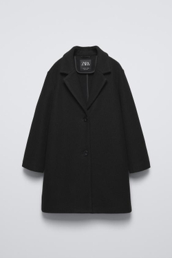 ZARA ДЛИННОЕ ОДНОТОННОЕ ПАЛЬТО, ЧЕРНЫЙ