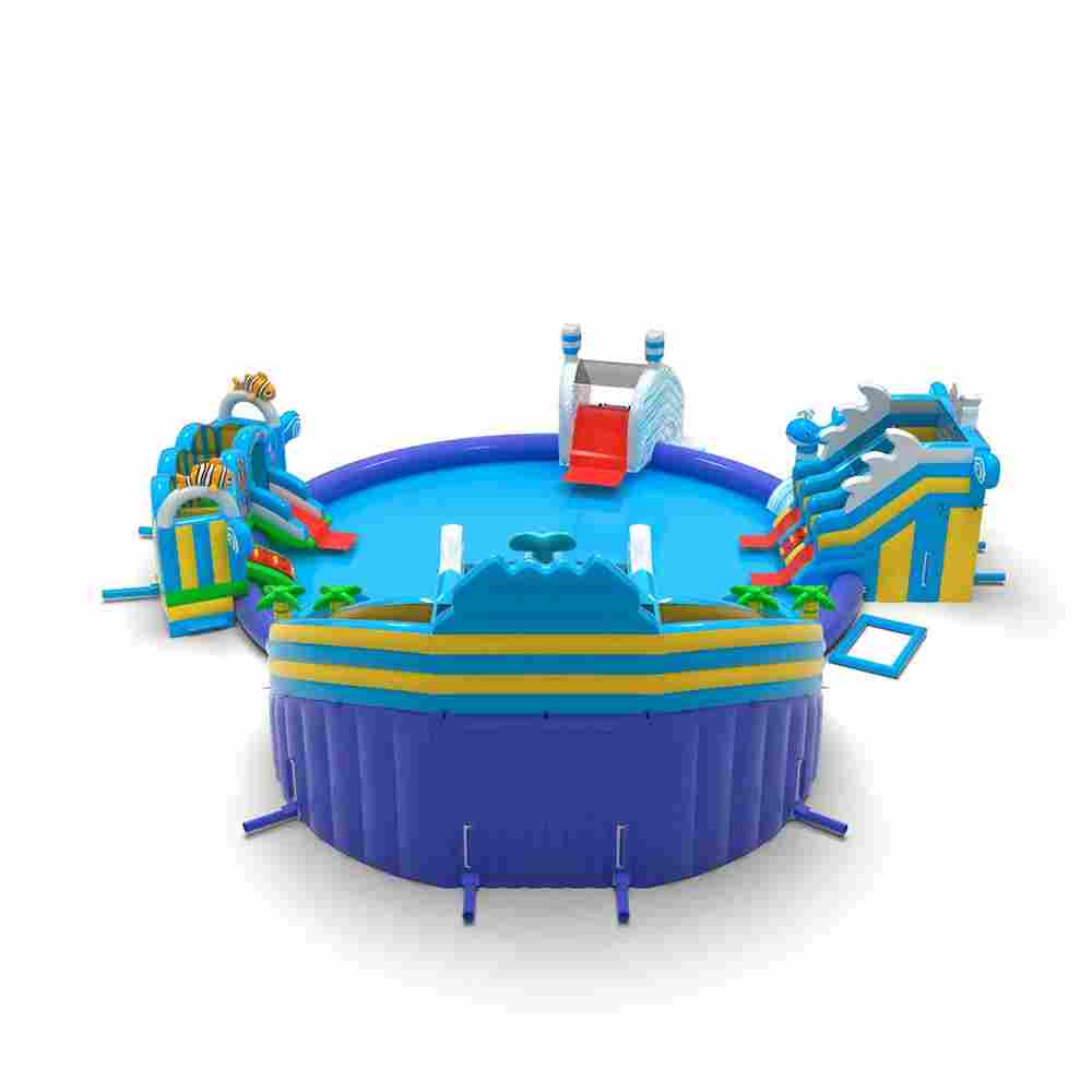 Надувной аквапарк с бассейном и горками «Королевство Дельфинов», 29,2×25×8 м