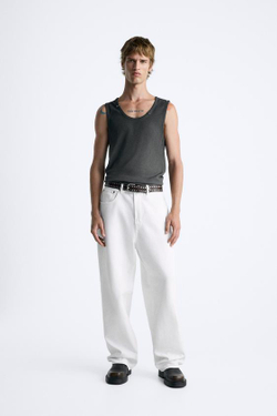 ZARA ФУТБОЛКА ИЗ ТКАНИ С ЭФФЕКТОМ ПОТЕРТОСТИ БЕЗ РУКАВОВ, ЧЕРНЫЙ