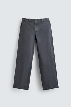 ZARA БРЮКИ ИЗ ВАРЕНОГО ХЛОПКА, СВЕТЛЫЙ ИНДИГО