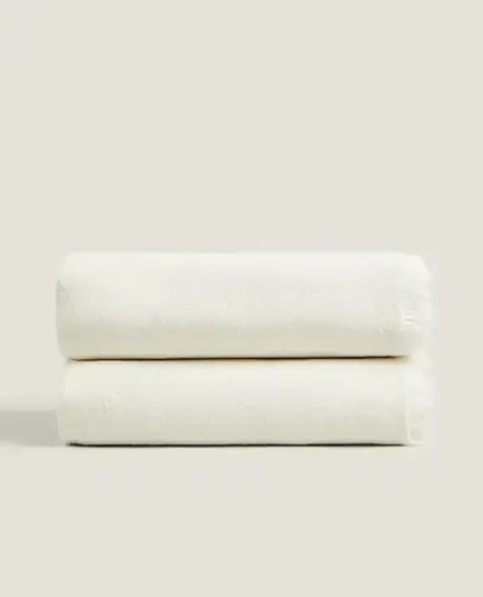 ZARA HOME ПЛЕД ИЗ СМЕСОВОГО ЛЬНА, ЖЕЛТОВАТО-БЕЛЫЙ