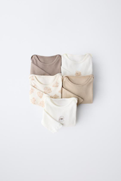 ZARA НАБОР ИЗ ПЯТИ БОДИ С ПРИНТОМ СОБАЧЕК, РЫЖЕВАТО-КОРИЧНЕВЫЙ