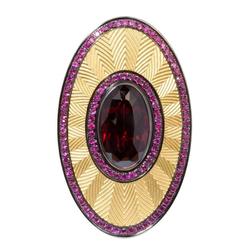 Кольцо с гранатом, рубинами и сапфирами, R0105-1/2