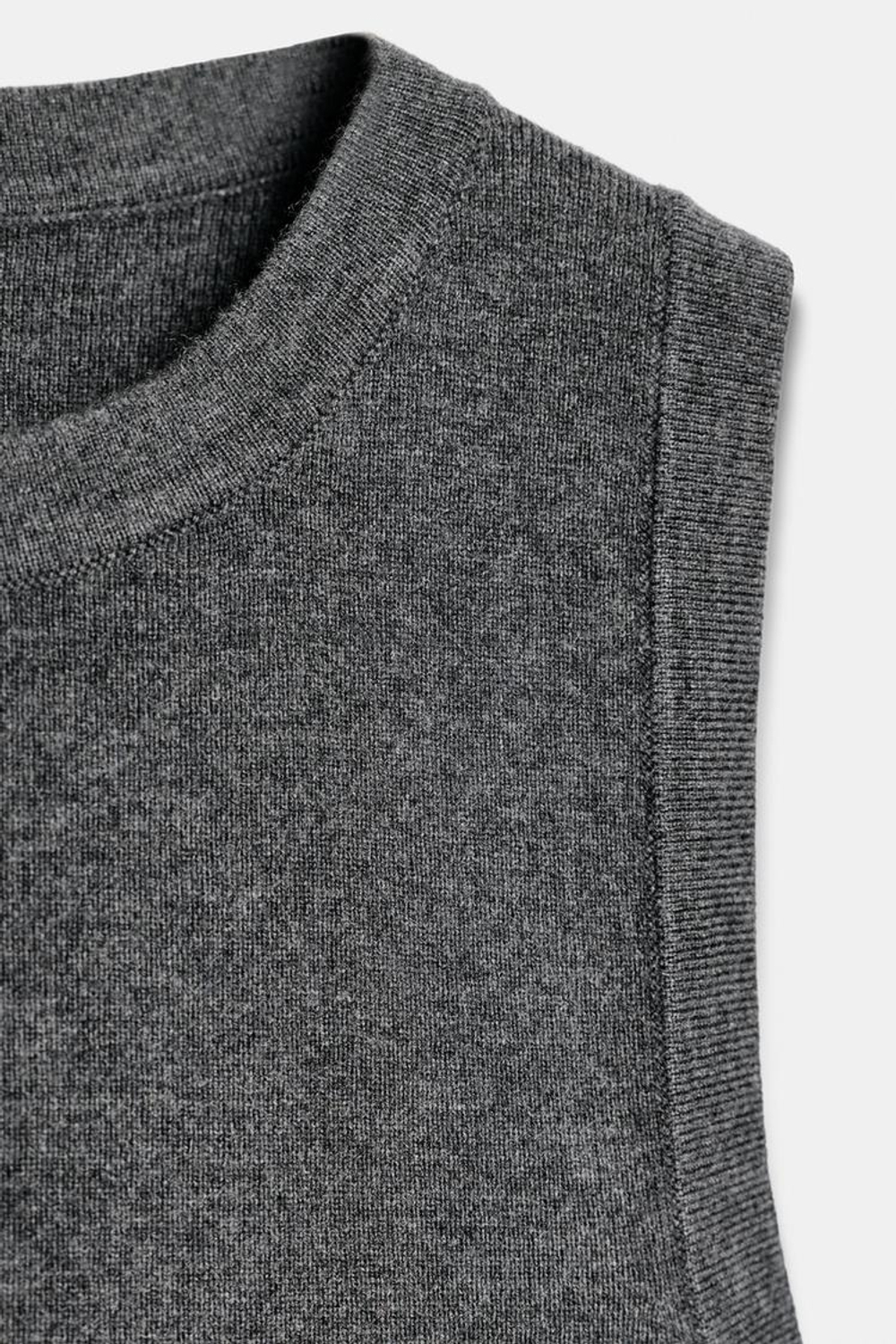 ZARA БАЗОВЫЙ ТРИКОТАЖНЫЙ ТОП, СЕРЫЙ МЕЛАНЖ